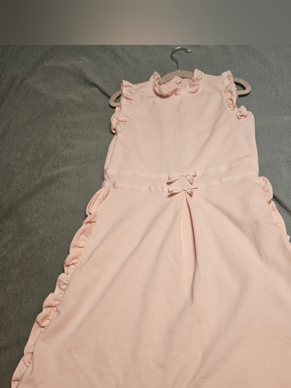 Janie & Jack Double Bow Ponte Pale Pink Ruffle Bow A-Line- Sz 10 Dress